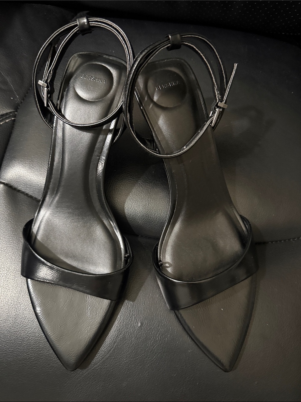 Bershka Black Pointed-Toe Ankle-Strap Heels